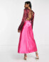 Фото #4 товара Topshop colour block satin cut out midi dress in pink and dark red