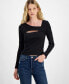 Juniors' Asymmetric Rib-Knit Long-Sleeve Top