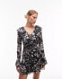 Topshop v neck ruffle mini tea dress in mono animal 38 - фото #1