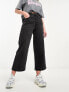 Pimkie high waist exposed button detail wide leg jeans in black
