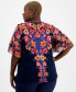 Plus Size Arianna Trail Chiffon-Sleeve Top, Created for Macy's Intrepid Blue Combo, 1X - фото #2