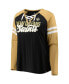 Women's Black, Vegas Gold New Orleans Saints Plus Size True to Form Lace-Up V-Neck Raglan Long Sleeve T-shirt