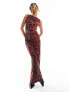 ASOS DESIGN slash neck maxi dress in red leopard print