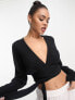 Фото #1 товара ASOS DESIGN wrap tie long sleeve beach crop top in black