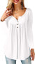 Фото #24 товара Amoretu Women's V-Neck Button Down Blouse, Solid Tunic Long Sleeve / Short Sleeve Tops