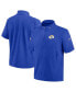 Фото #1 товара Men's Royal Los Angeles Rams Sideline Coach Short Sleeve Hoodie Quarter-Zip Jacket