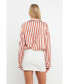 ფოტო #3 პროდუქტის Women's Striped Satin Shirt with Piping