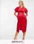 Фото #2 товара Closet London Maternity kimono sleeve velvet midi dress with wrap tie in red