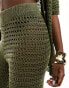 In The Style crochet wide leg trouser co-ord in olive