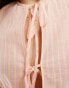 Фото #3 товара ASOS DESIGN linen blend tie front peplum tie front blouse in pink stripe