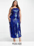 Collective the Label Curve exclusive leg split sequin midaxi dress in cobalt