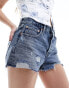 Levi's 501 original denim short in mid blue with distressing