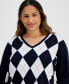 ფოტო #3 პროდუქტის Plus Size Argyle V-Neck Sweater