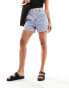 In The Style exclusive elasticated waist denim paperbag short in light wash blue