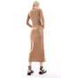 Vero Moda Tall long sleeve jersey maxi dress with contrast stiching in brown Бежевый, M - EU 36 - фото #3