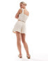 Stradivarius Petite linen look pull on short in natural