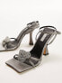 Topshop Casey embellished two part heeled sandal in pewter