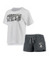 ფოტო #2 პროდუქტის Women's Charcoal, White Brooklyn Nets Resurgence Slub Burnout Raglan T-shirt and Shorts Sleep Set