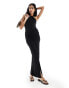 Фото #1 товара Selected Femme co-ord jersey maxi skirt with ruched waist and split in black