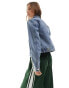 Miss Selfridge denim girlfriend jacket in mid blue wash Verwaschenes Blau, 32 - фото #4