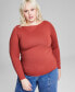 Trendy Plus Size Boat-Neck Long-Sleeve Top