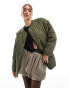 Pieces quilted lightweight jacket in khaki