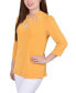 ფოტო #3 პროდუქტის Petite 3/4 Sleeve Knit Crepe Studded Keyhole Top