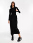 New Look long sleeve ribbed twist detail midi dress in black