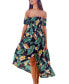 ფოტო #1 პროდუქტის Women's Tropical Off-Shoulder Smocked Bodice Asymmetrical Maxi Beach Dress