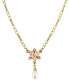 Фото #1 товара 2028 gold-Tone Crystal Ivory and Pink Porcelain Rose Simulated Pearl Necklace 16" Adjustable