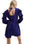 Фото #6 товара Wednesday's Girl wrap detail ruffle sleeve mini dress in navy blue