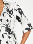 Фото #3 товара Monki satin mini wrap dress in white and black marble print