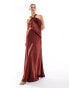 Фото #1 товара ASOS DESIGN satin drape asymmetric maxi dress in brown