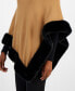 ფოტო #3 პროდუქტის Women's Faux Fur Trim Poncho Top