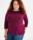 ფოტო #1 პროდუქტის Plus Size Pima Cotton 3/4-Sleeve Top, Created for Macy's