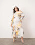 ASOS EDITION Curve fallen shoulder maxi dress in blurred floral print