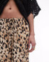 Topshop leopard printed satin straight leg tie waist trouser in light leopard