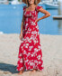Фото #3 товара Women's Red Floral Off-Shoulder Flutter Sleeve Maxi Beach Dress