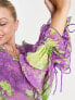 Фото #2 товара ASOS DESIGN pleated balloon sleeve mini dress with belt in purple floral print