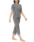 Women's Printed Short Sleeve Notch Collar with Pants 2 Pc. Pajama Set