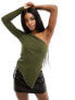 Фото #1 товара NA-KD one sleeve asymmetric hem top in khaki