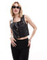 Фото #1 товара Lioness leather look square neck button through top in black