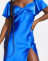 Love Triangle flutter sleeve midi dress in cobalt blue satin