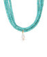 Triple Strand Turquoise Statement Necklace with Cultivated Pearl Dangle