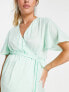 River island Maternity flutter sleeve satin wrap midi dress in sage green