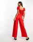 Фото #2 товара & Other Stories linen puff sleeve jumpsuit in red