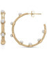 ფოტო #4 პროდუქტის Cultured Freshwater Pearl (3mm) Textured Medium Hoop Earrings in 14k Gold-Plated Sterling Silver, 1.2"