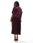 Фото #2 товара ASOS DESIGN Curve satin oversized midi tshirt dress in burgundy