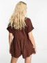 Фото #3 товара Miss Selfridge double cloth button through shirt playsuit in brown