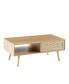 Rattan Coffee Table, Sliding Door For Storage, Solid Wood Legs, Modern Table For Living Room